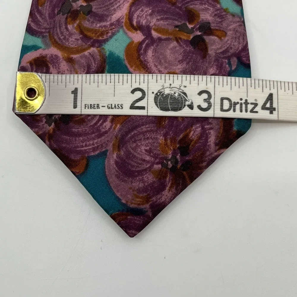 Geoffrey Beene Tie Mens Purple Teal Floral Italian Fabric Made USA Necktie
